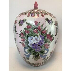 Ginger Jar w/ Lid Pink Lavender Blue Pastel Floral 6.5” Daydream F. Atkins Decor